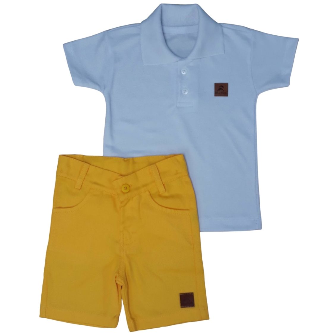 camisa infantil masculia polo piquet com bermuda amarela